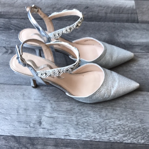 Nina Pointed Toe Sparkly Metallic Silver Heels - Picture 5 of 11